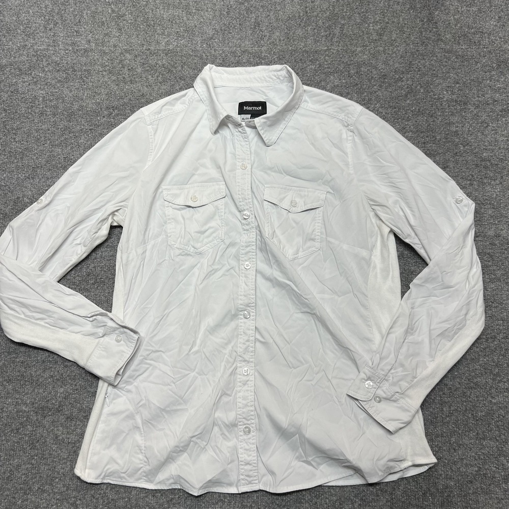 Marmot Shirt Womens XL White Long Sleeve Button Front Hiking Outdoor Lightweight
